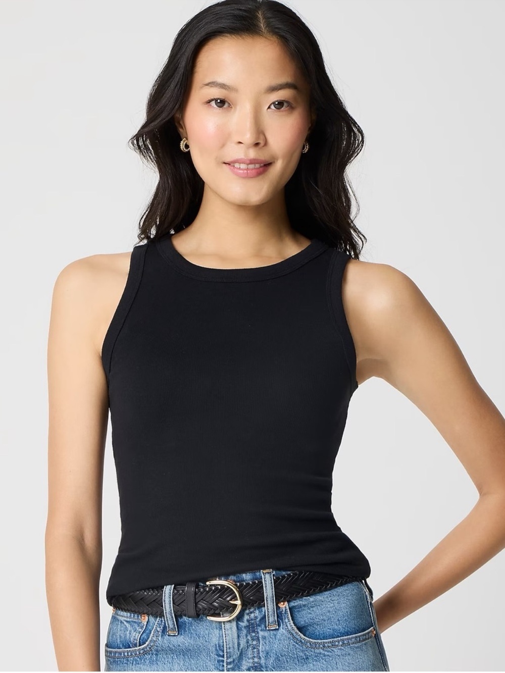 J. Crew Ribbed high-neck tank top solid black women's small minimal basic